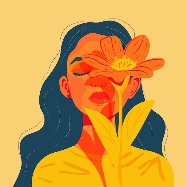 Vector loving girl and flower delicate dreamy girl vector illustration for cover or postcard isolated