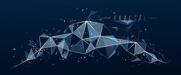 Vector low poly particles abstract vector background, polygonal fractal design, 3d dimensional element with connected lines, mesh object technology and science theme.