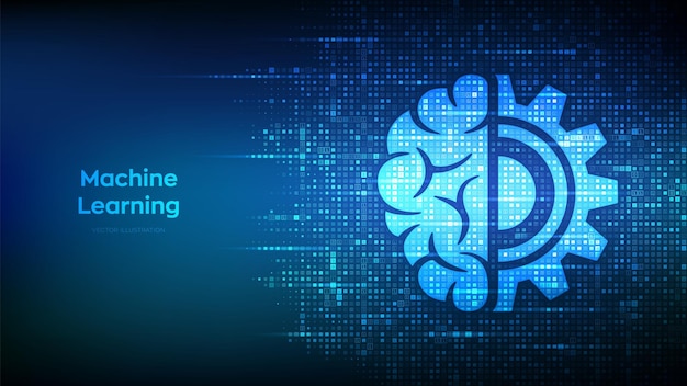 Vector machine learning icon made with binary code ai artificial intelligence deep learning data mining