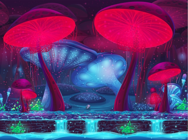 Vector magic mushroom hollow - mystical seamless