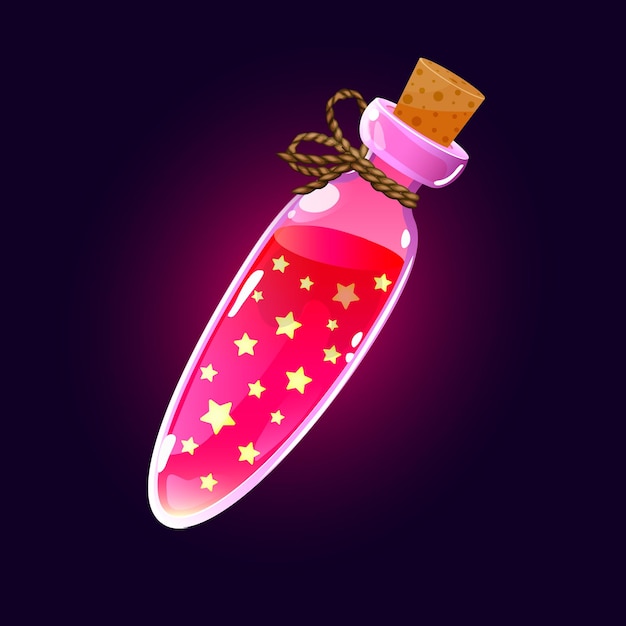 Vector magic potion with stars in a bottle magic elixir game icon design element vector illustration