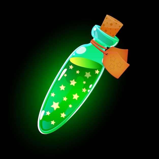 Vector magic potion with stars in a bottle magic elixir game icon design element vector illustration