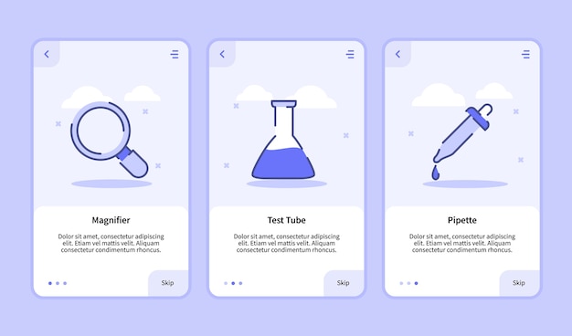 Vector magnifier test tube pipette onboarding screen