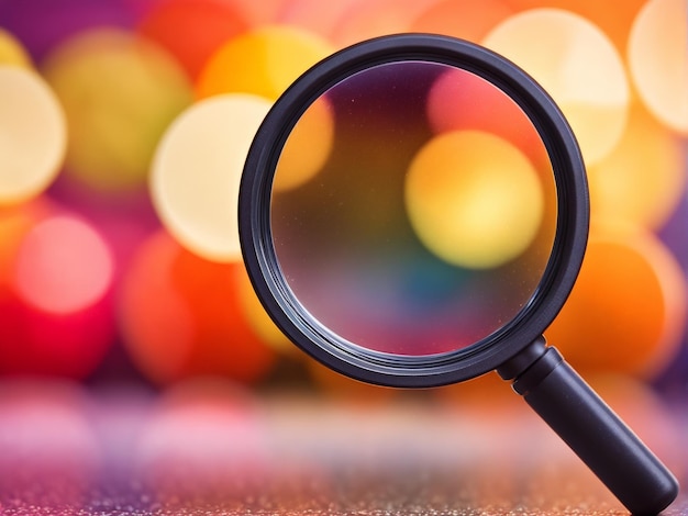 Vector magnifying glass on blurred background with bokeh light selective focusmagnifying focus