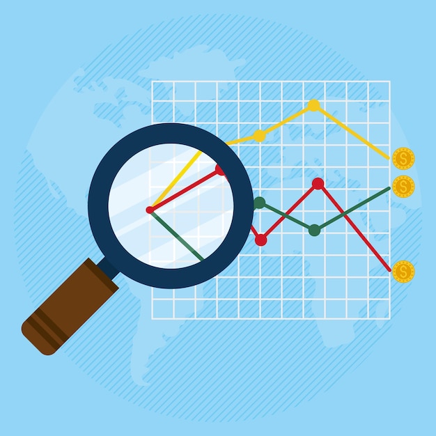 Vector magnifying glass with financial chart