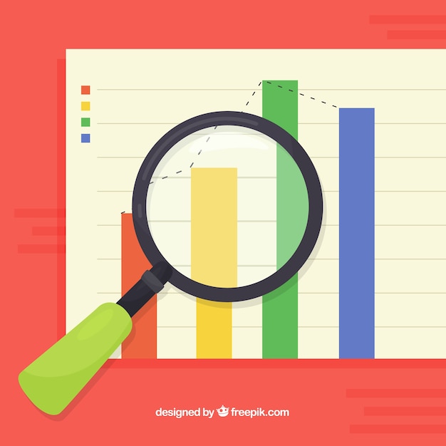 Vector magnifying glass with graphics in flat style