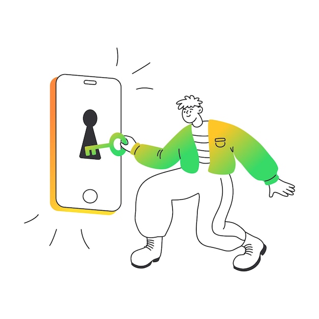 Vector man accessing smartphone