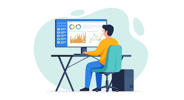 man analyzing charts and data on computer screen