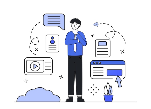 Vector man choice application for him outline style concept