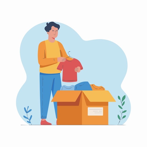 Vector man donating clothes to charity