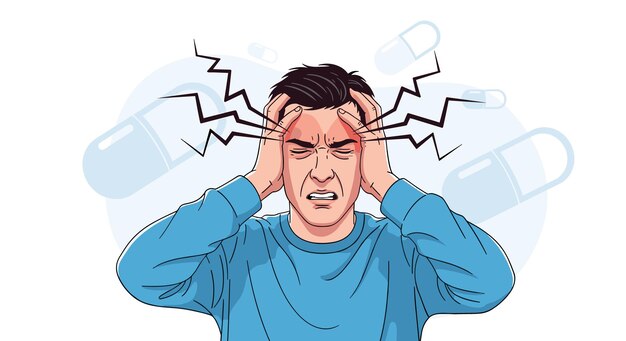 Vector man experiencing severe headache and pain