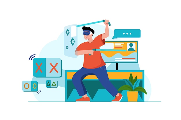 Vector a man experiencing vr gaming