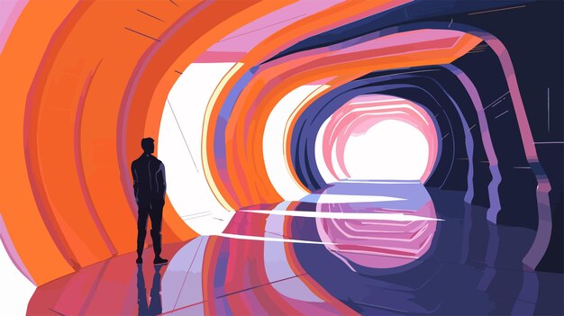 Vector man in futuristic interior mixed media flat vector