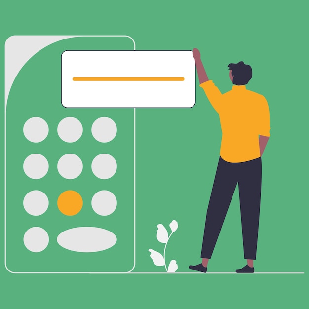 Vector a man is putting a button on a remote control.