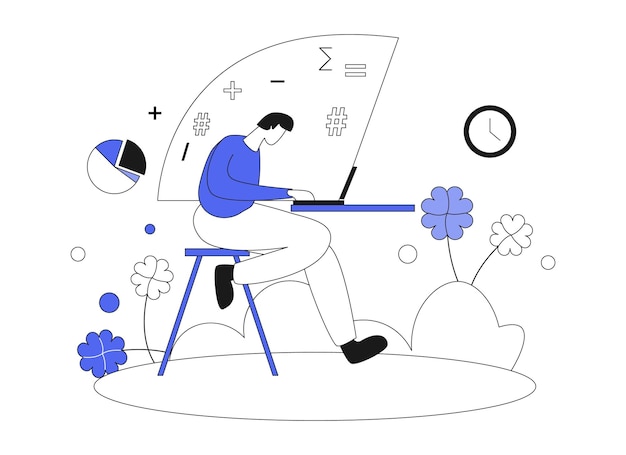 Vector a man is working on a laptop with a stick