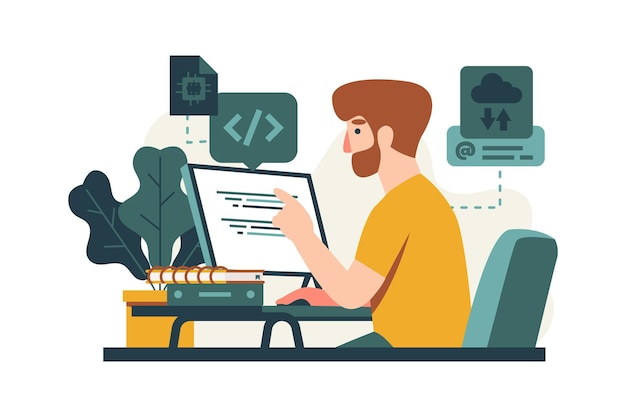 Vector a man learning a programming language