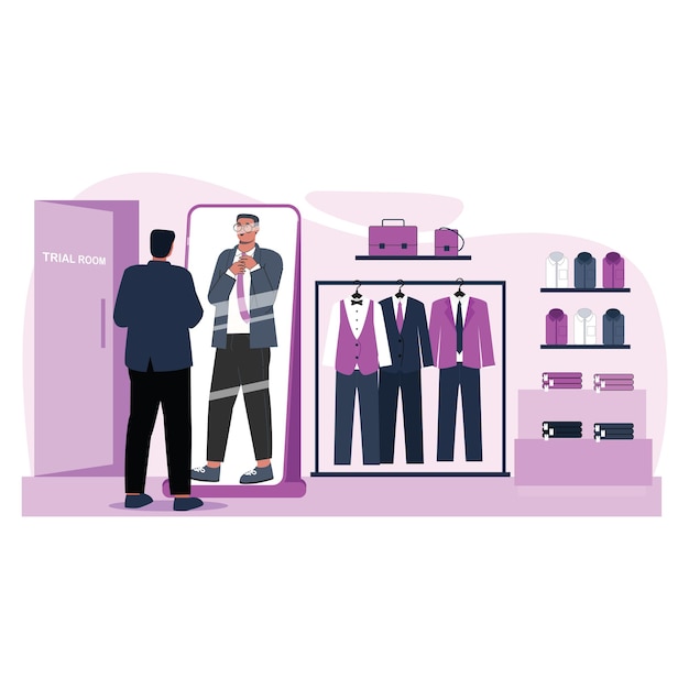 Vector a man looking at a display of clothes in a store