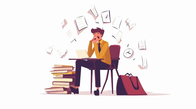 Vector man in panic struggling to meet deadline at work