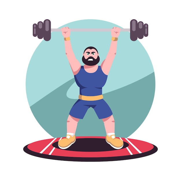 Vector man practicing wight lifting sport