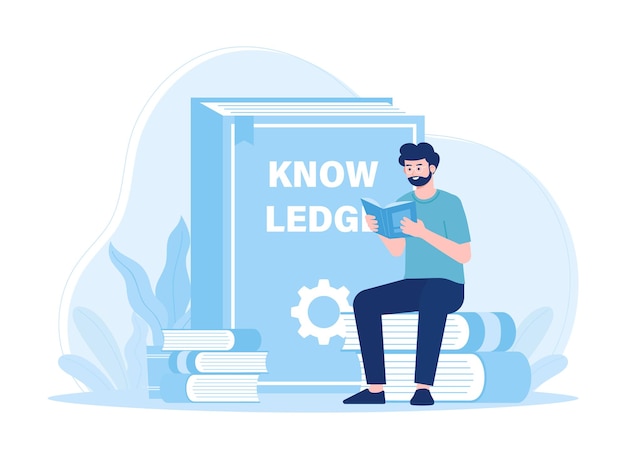 Vector a man reads a book and explores science concept flat illustration