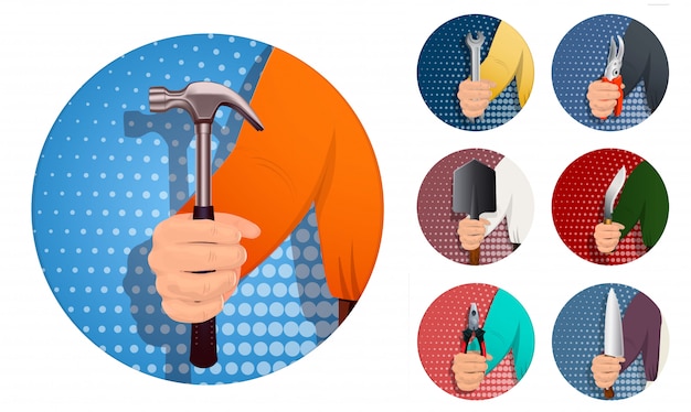 Vector man's hand holds tool