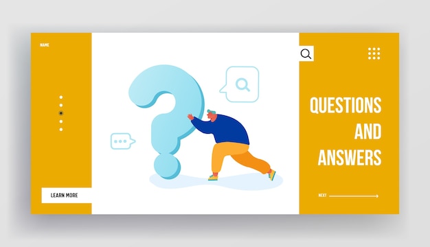 Vector man searching answer or solution website landing page