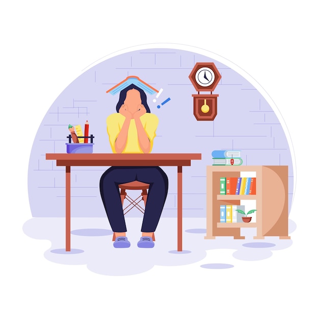 Vector a man sits at a table with a clock on it