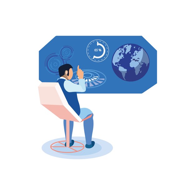 Vector man studying statistics   illustration