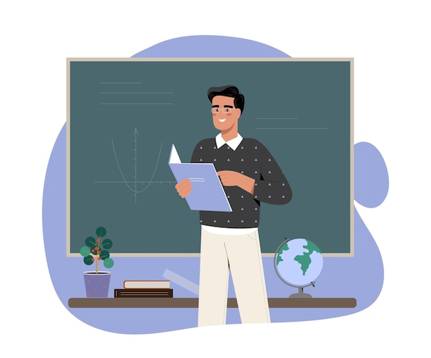 Vector man teacher at classroom