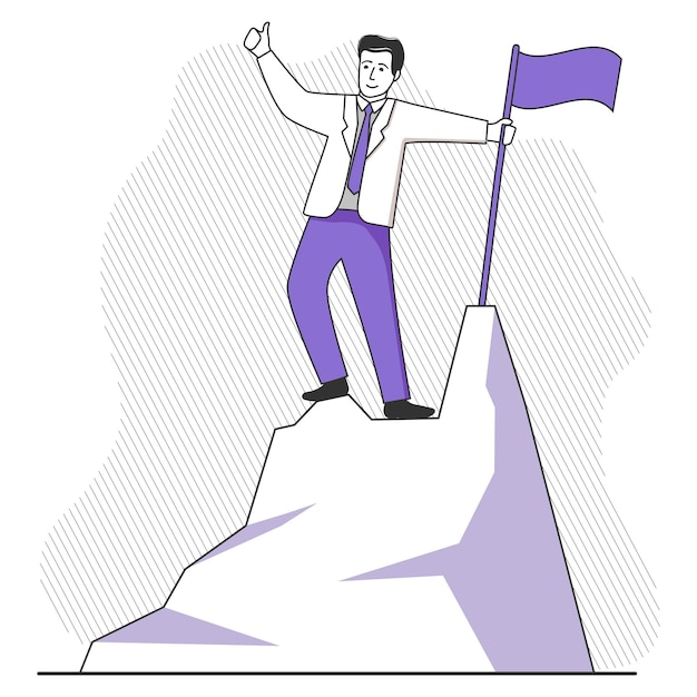 Vector a man on top of a mountain holding a flag