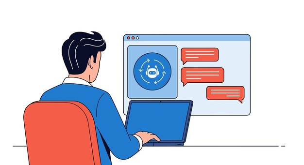 man using ai chatbot on a laptop