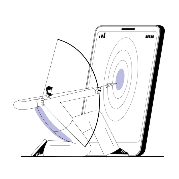 Vector a man with a bow and arrow chooses a target.