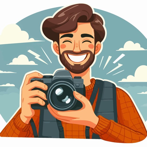 Vector a man with a camera that has the words quot he is smiling quot