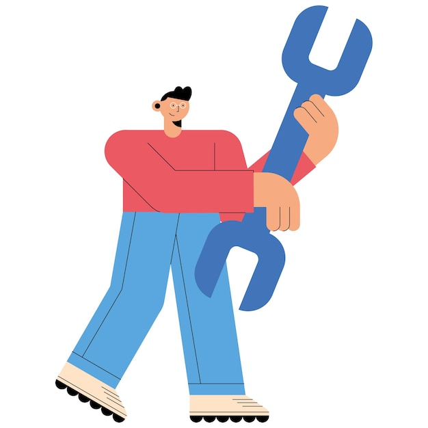 Vector man with wrench worker character