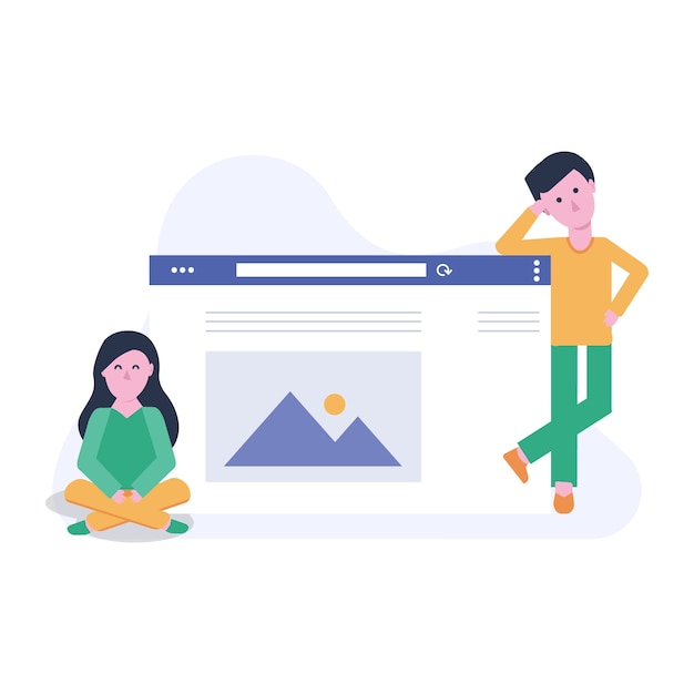 Vector man and woman building website development team