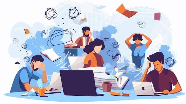 Vector managing stress and overwhelm coping with information overload