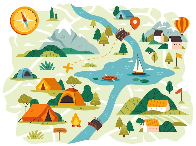 Vector map for camping and travel vector