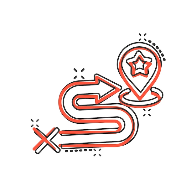 Vector map pin icon in comic style gps navigation cartoon vector illustration on white isolated background