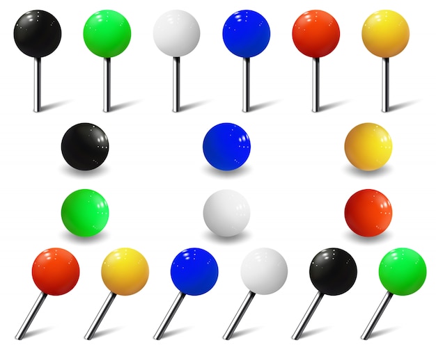 Vector map tacks, round pins and plastic map push pins
