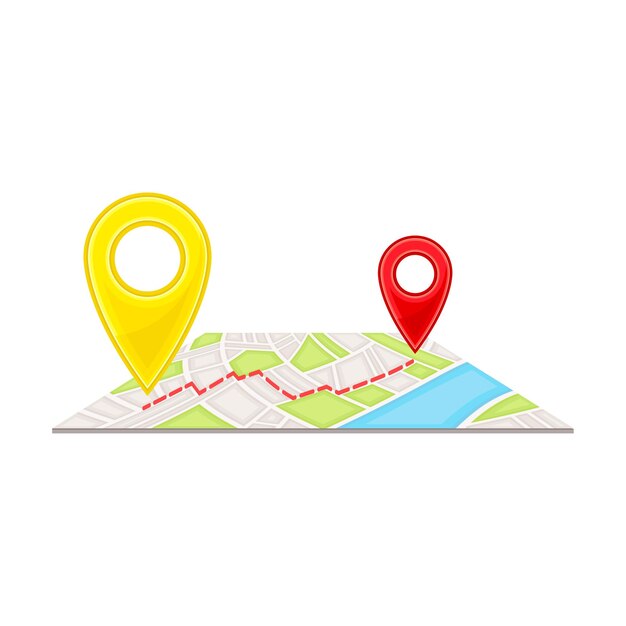 Vector map with destination point and route tracking vector illustration