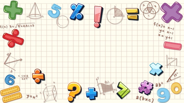 Vector math tools formula border notebook with checkered background