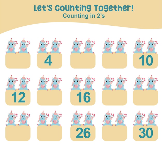Vector mathematic counting worksheet. math activity, count and write the missing numbers, math multiples.