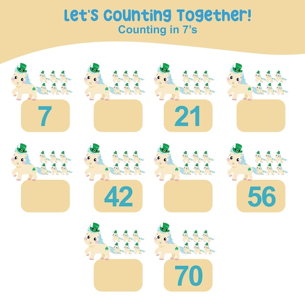 Vector mathematic counting worksheet. math activity, count and write the missing numbers, math multiples.
