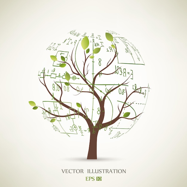 Vector mathematical equations and formulas on the tree science the concept of illustrations