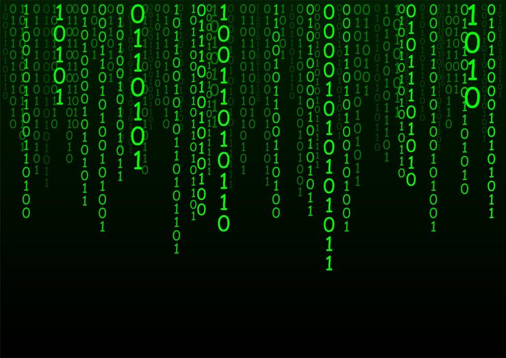 Matrix background Cyber security with binary code Rapidly falling randomly green numbers Decoding algorithms hacked software Big data visualization