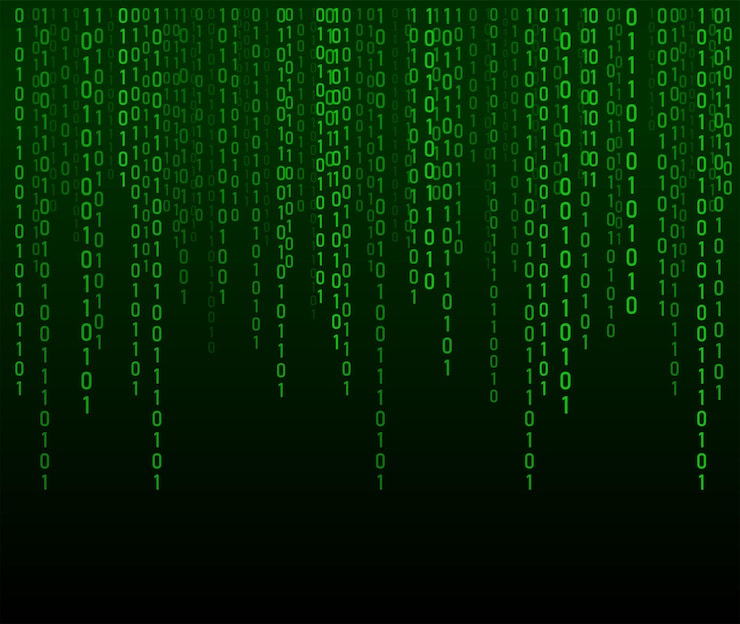 Matrix background Cyber security with binary code Rapidly falling randomly green numbers Decoding algorithms hacked software Big data visualization