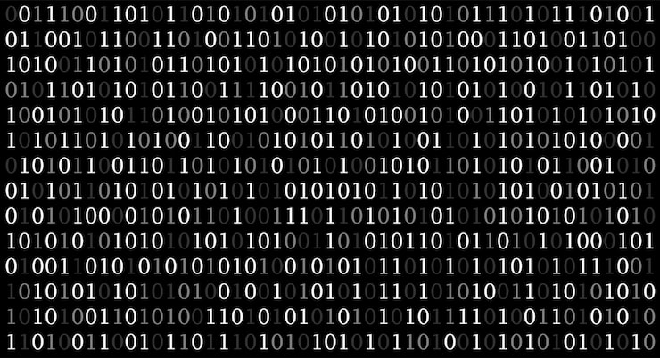 Matrix background Cyber security with binary code Rapidly falling randomly white numbers Decoding algorithms hacked software Big data visualization