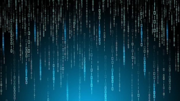 Vector matrix binary code digits encryption one and zero numbers random falling data malware technology software encode digital program backdrop cyber algorithm vector design background