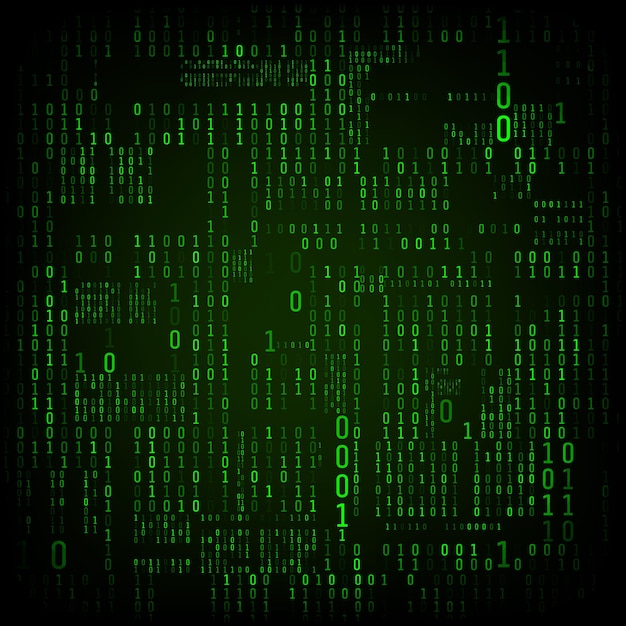 Vector matrix of binary numbers. binary computer code. green digital numbers. futuristic or sci-fi hacker abstraction backdrop. random numbers falling on the dark background. vector illustration
