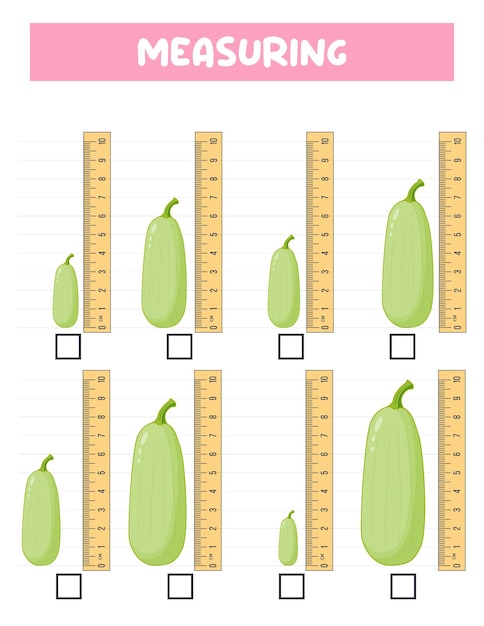 Vector measuring length with ruler education developing worksheet practice sheetscourgette measurement in centimeters